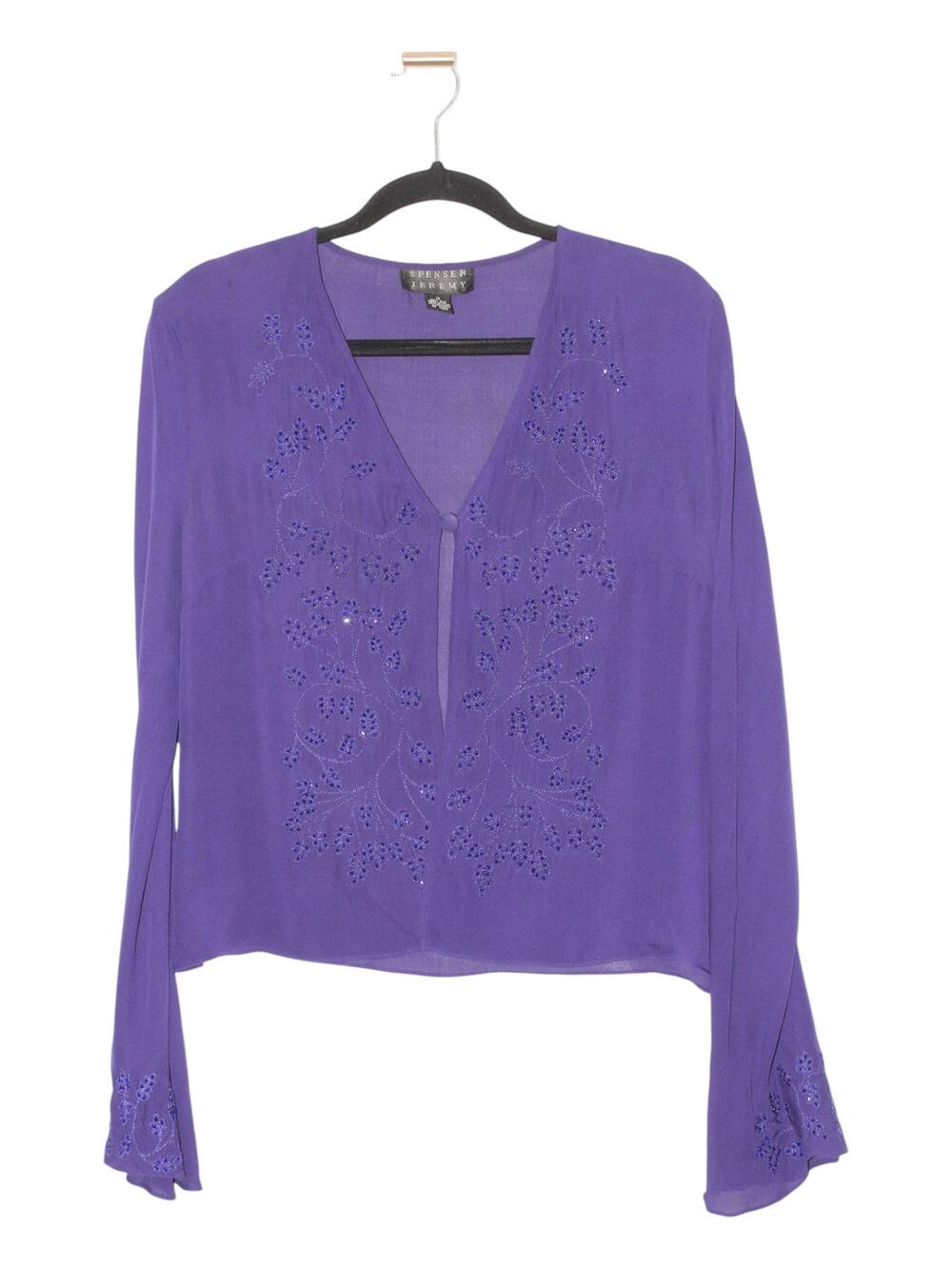 Vintage 100% Silk Spenser Jeremey Purple Beaded Top Size 12